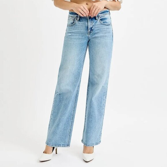 RISEN Full Size Low Rise Ankle Boyfriend Distressed Jeans Plus Size - Picture 1 of 8